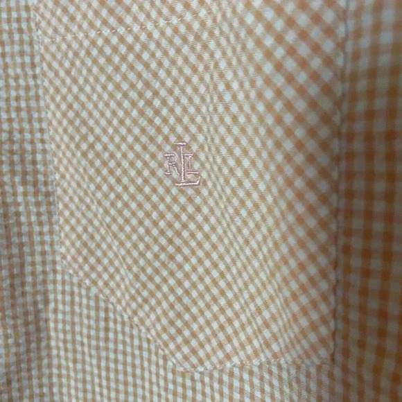 Ralph Lauren Coral Peach Gingham ButtonShort Sleeve Shirt Pants Set Size M /12 - Picture 9 of 16